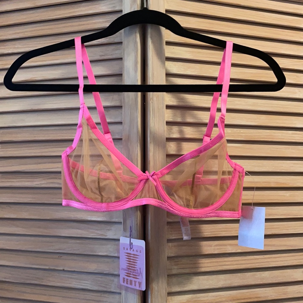 Savage Fenty Hot Pink and Nude Mesh Bra
